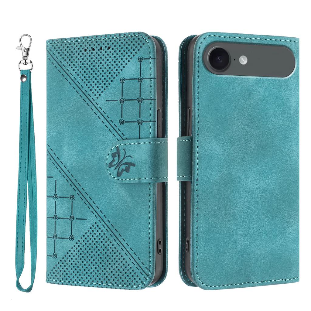 For iPhone 17 Air Leather Wallet Case Butterfly Flower Imprinted Phone Cover with Strap