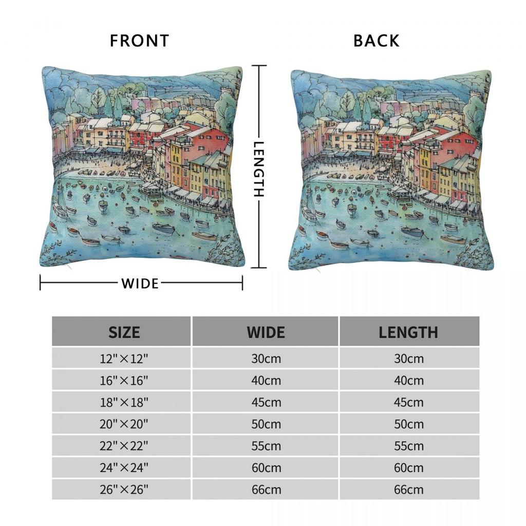 Portofino Italy Square Pillowcase Polyester Linen Velvet Creative Zip Decor Pillow Case Car Cushion Cover