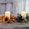 Halloween Candle Ring Wreath Artificial Pumpkin Sunflower Maple Leaf Wreath Pillar Candle Holder for Wedding Home Table Decoration
