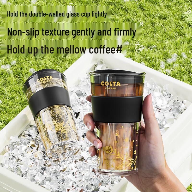 COSTA Double-Walled Insulated Glass Coffee Mug with Lid