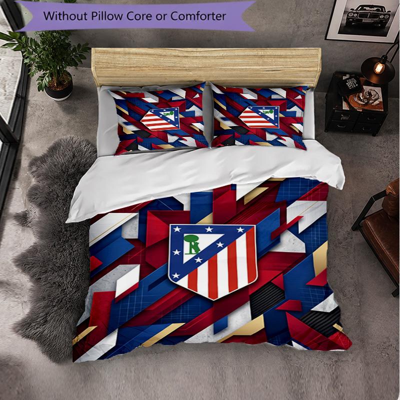 Atletico Madrid Pattern 3 Pieces Bedding Set Soft Microfiber Duvet Cover with Pillow Cases for Bedroom