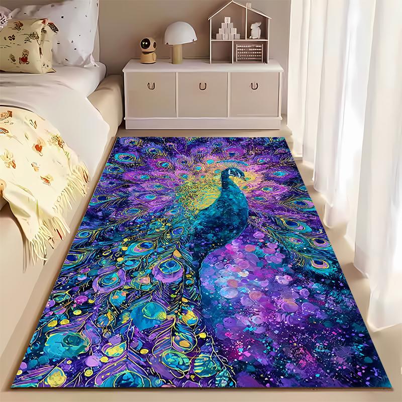 Colorful Peacock Pattern Carpet with Vibrant Artistic Design for Living Room Suitable for use as an anti-slip for living room bedroom sofas