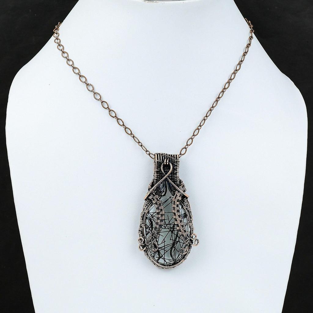 Black Rutile Pendant Copper Wire Wrapped Gemstone Pendant Antique Copper Wire Jewelry Birthstone Pendant Handmade Pendant Jewelry For Gift