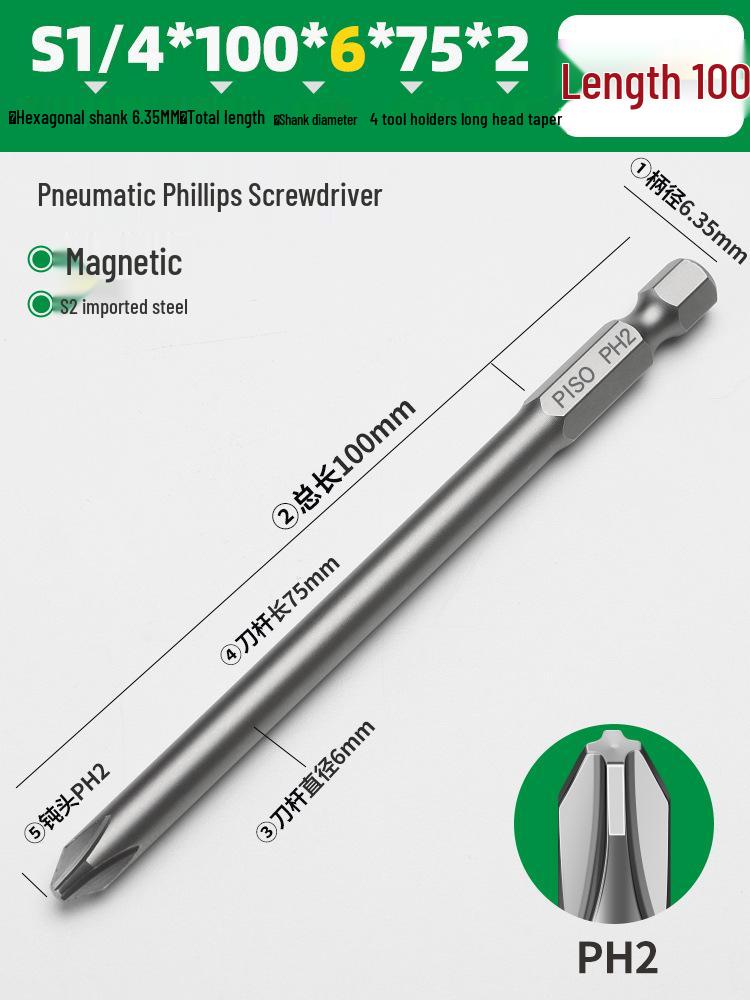 PISO Anti-Slip Cross Extended Rod Strong Magnet Hex PH2 Drill & Screwdriver Bit Set