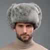 2020Winter Russian Man Woman Wholeskin Faux Rex Rabbit Fur Hats Luxury Faux Sheep Skin Leather Cap Fur Bomber Hat  Hats