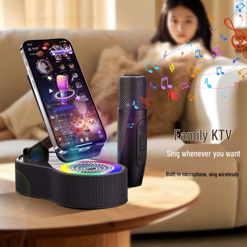 Портативная многофункциональная Bluetooth-колонка: Караоке 5-в-1, Внешний аккумулятор, RGB-подсветка, Подставка для телефона