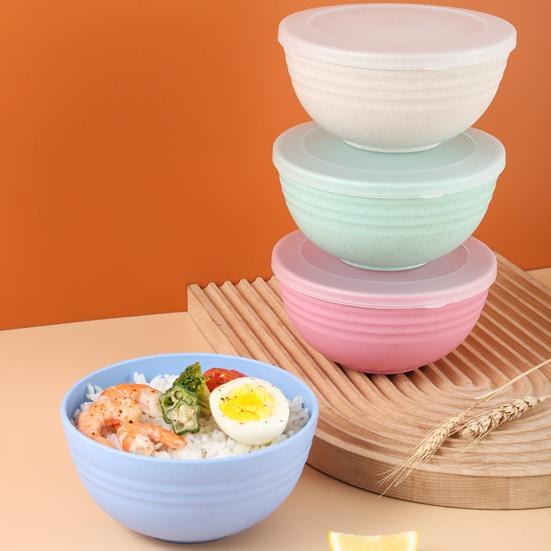 3Pcs/Set Cereal Bowls with Lid Lightweight BPA-Free Dinner Bowls for Noodles Rice Fruit Soup Dishwasher Microwave Safe Multifunctional Storage
