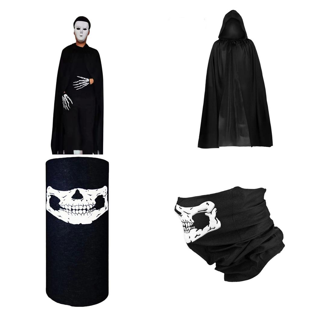 Взрослый мрачный костюм на Хэллоуин, плащ с капюшоном + накидка с черепом + перчатки + набор с косой