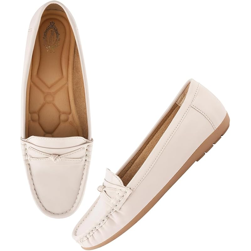 Shoetopia Upper Bow Detailed Cream Loafers For Women & Gilrs /Eu41