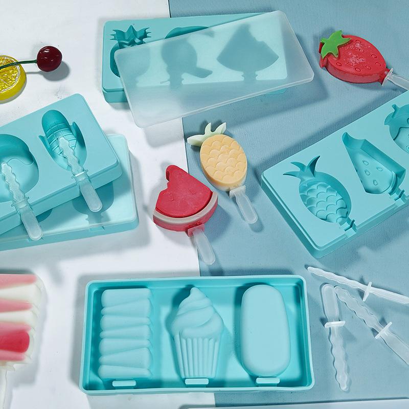 Silicone Ice Cream Mold Maker 4 Holes Popsicle Cube Chocolate Tray Molds Gem Mould Valentine's Day Gift Diamond Baking Tools