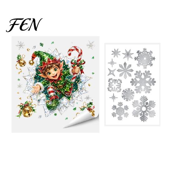 Self Adhesive Seasonal Decor 2Pcs Stained Glass Style Christmas Window Clings, Double?Sided Printed Xmas Static Holiday Party Supplies Decals,