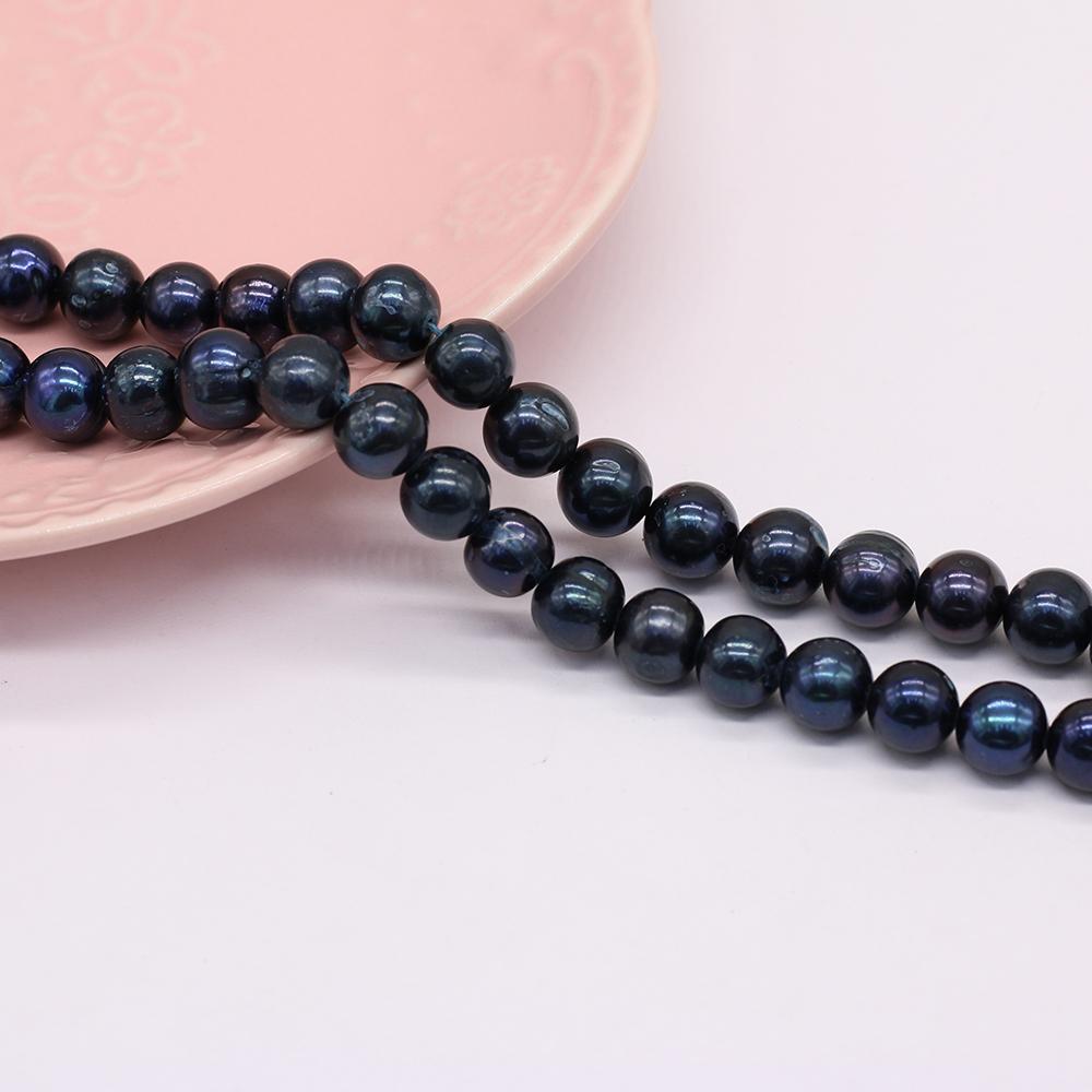 1String, Black Near Round Pearl 8-9mm, Fashion Women Natural Freshwater Pearl Beads for Jewelry Making DIY Crafts, Luxury Bulk Gifts 36cm