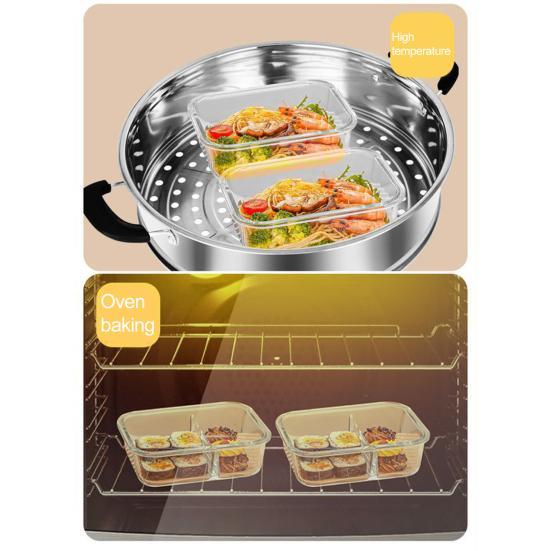 Стеклянный ланч-бокс Bento Box Разделенные контейнеры для приготовления пищи с крышками Штабелируемые многоразовые контейнеры для хранения продуктов