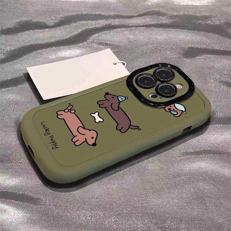 Applicable To Apple 16promax Mobile Phone Case Pink Dachshund Painted IPhone 15plus Puff 14 13