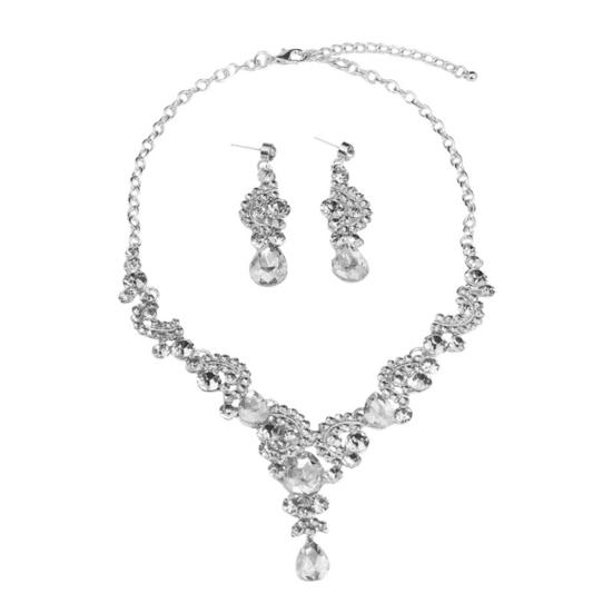 Роскошные женские горный хрусталь кулон-цепочка ожерелье серьги-гвоздики свадебный комплект ювелирных изделий