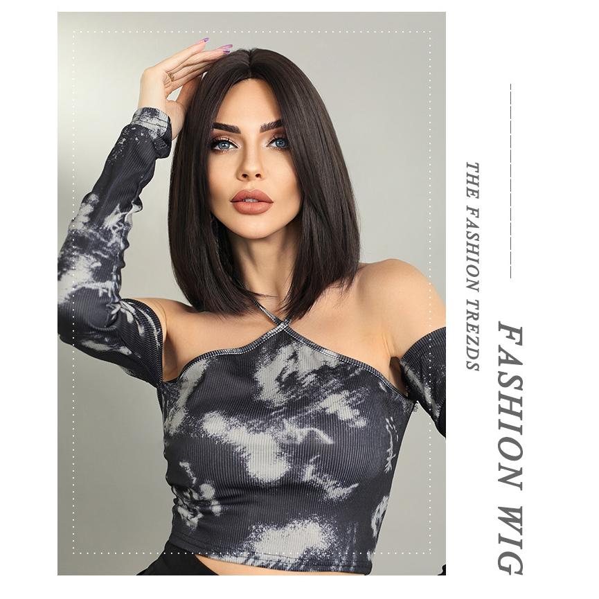 Women's Black Wig 40cm Short Hair Short Straight Hair Full Cap Rose Hair Net Natural Realistic Hair Wig