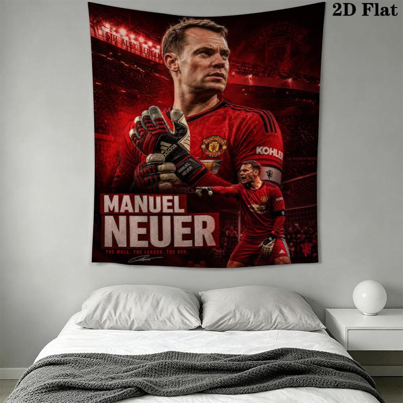 Manuel Neuer Red Jersey Soccer Tapestry, Goalkeeper Football Portrait Wall Hanging, Wall Art Decor for Fan Bedroom