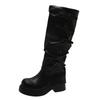 Platform Women High Boots Designer Leather Mid Heels Shoes 2025 Trend Knee High Chunky Classic Winter Motorcycle Botas De Mujer