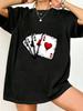 Oversized T Shirt Black Four Aces Playing Cards Print Casual Streetwear Fashion Top For Women Summer Outfit