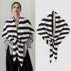 Women Knitted Shawl Wrap Striped Print Cardigan Cape Wool Cashmere Scarf Comfortable Ladies Accessory
