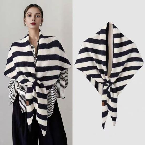 Women Knitted Shawl Wrap Striped Print Cardigan Cape Wool Cashmere Scarf Comfortable Ladies Accessory
