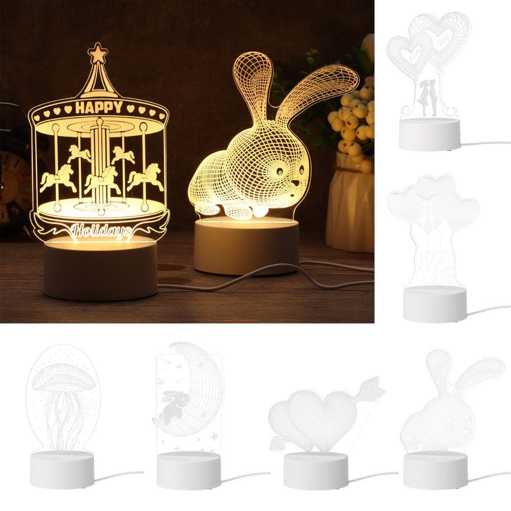 Day Gift Home Decor Acrylic LED Night Lights Luminous Table Lamp 3D LED Light Rabbit Heart Love