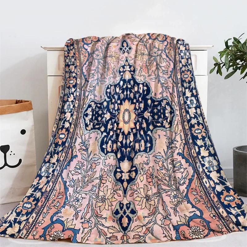 Geometric Ethnic Boho Pattern Flannel Throw Blanket Soft Warm for Home Sofa Decor Kids Adults Camping Blanket King Queen Size