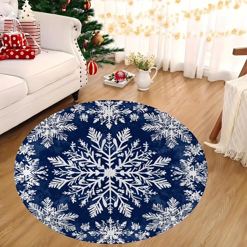 Christmas Tree Round Rug Red Poinsettia Flower Ornaments Holiday Floor Area Carpet for Home Living Room Bedroom Floor Decor