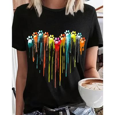 Женская летняя футболка Ретро мода Футболки с коротким рукавом Повседневные красочные топы с принтом «Любовь»