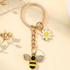 Lovely Cartoon Bee Key Holder Gold Color Zinc Alloy Bee with Daisy Keychains Present for Student Teacher