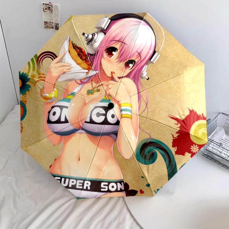 Узор Super Sonico, автоматический складной зонт, портативная и складная конструкция, 8 спиц, рождественский или день рождения подарок.