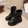Женские короткие ботинки 2025 новые весенне-осенние тонкие ботинки на толстой подошве коричневые брюки одинарные ботинки рыцарские полусапоги женские ботинки