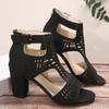 Fashion Women Fashion Strap Sexy High Heel Sandals Woman Roman Hollow Pumps Lace-up Peep Toe Sandals Casual Chunky High-heeled Sandals