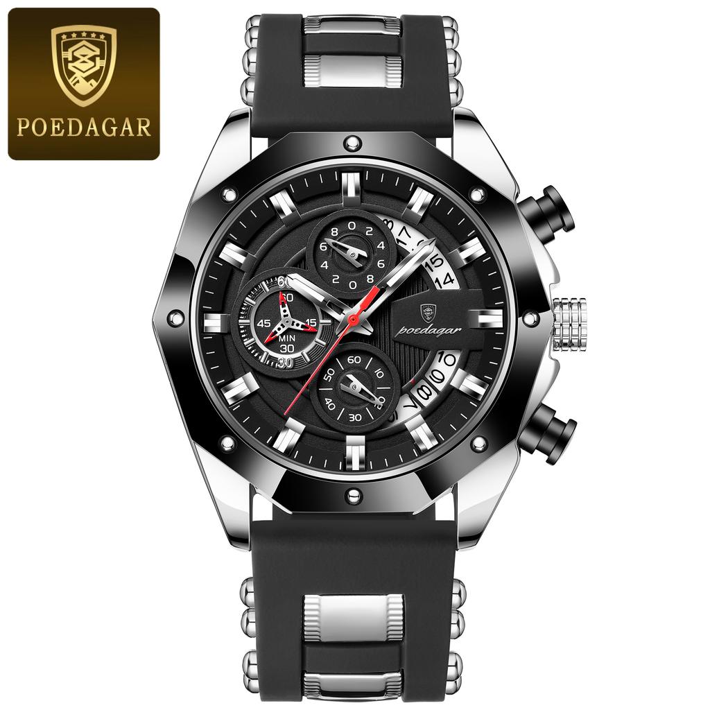 Men's Multifunctional Three Eye Chronograph Calendar Watch Multi Functional Waterproof Luminous Dial Student Fashion Sports Quartz Watch