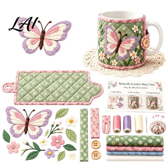 Beginner Friendly Quilting Kit Quilted Mug Hummingbird Butterfly Kit Cozy DIY Flower Garden Sleeve Handcrafted Cup Gift Sewing Craft Floral