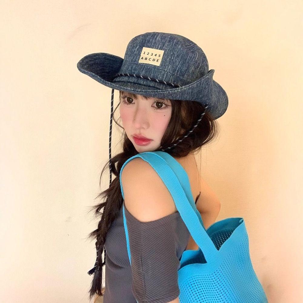 Lightweight Western Cowboy Hat Wide-Brimmed Fisherman Hat Fashion Denim Bucket Hat  Camping