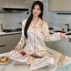 Ice Silk Lace Trim Pajamas for Women - Long Sleeve, Solid Color, Spring/Autumn Style