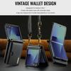 DG.MING M6 Series For Samsung Galaxy Z Flip7 5G Foldable Case PU+PC Phone Cover with Wallet/Shoulder Strap
