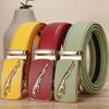 Men's Earth Green Leather Belt Yellow Cowhide Red Automatic Buckle Belt Blue White Orange Color Pant Belt