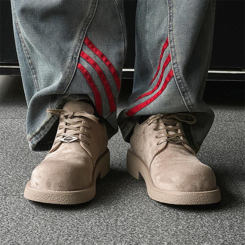 Big head Derby shoes, the same casual leather shoes, thick-soled heightening low-top rhubarb boots.