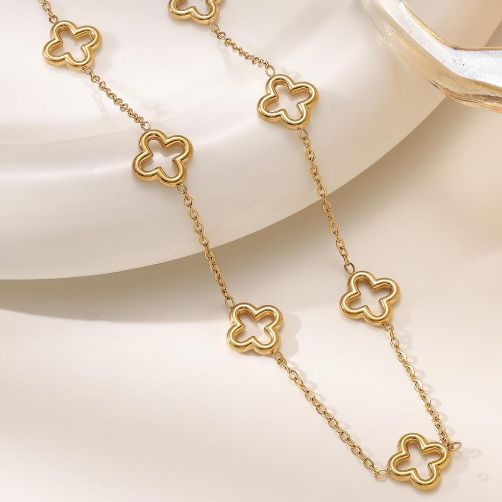 Минималистичный браслет-ожерелье из нержавеющей стали с покрытием 18 карат в виде четырехлистного клевера для женщин
