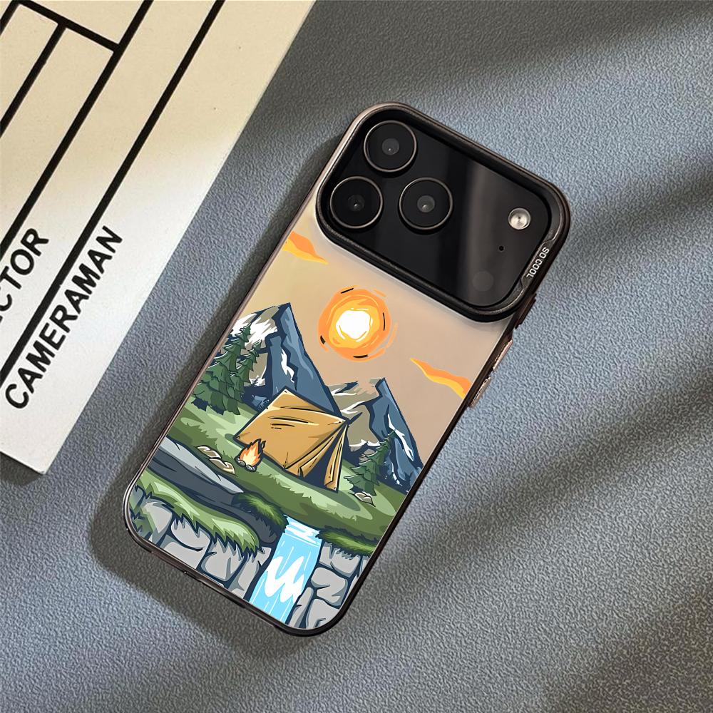 Чехол для телефона с горным граффити для iPhone 17 16 15 14 13 12 11 Pro Max Air Матовый Лазерный Аврора Ударопрочный Funda