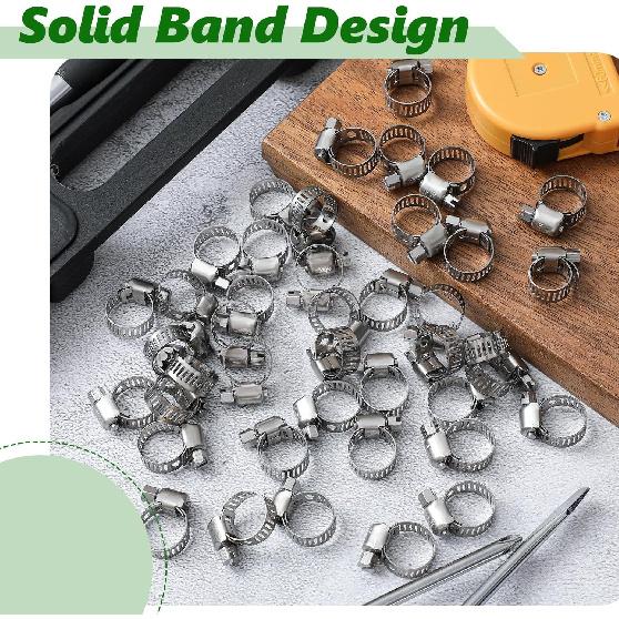 50 Pcs Stainless Steel Hose Clamps 3/8 Inch to 5/8 Inch (10-16mm) 304 Stainless Steel Worm Gear Metal Hose Clamps for Pipe, Intercooler, Plumbing,