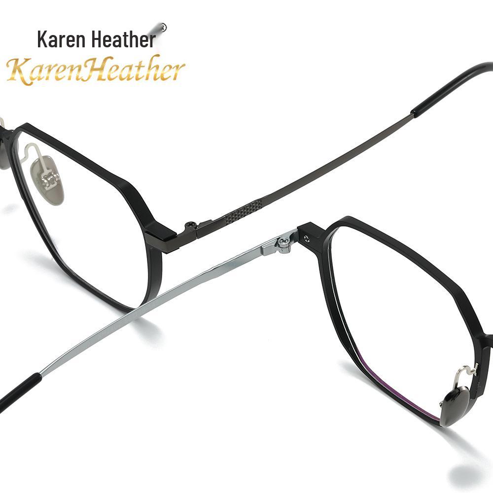 Титановые очки с защитой от синего света, Модный академический стиль, Металлическая оправа, Плоские линзы, Совместимы с миопией - Модель 2402.