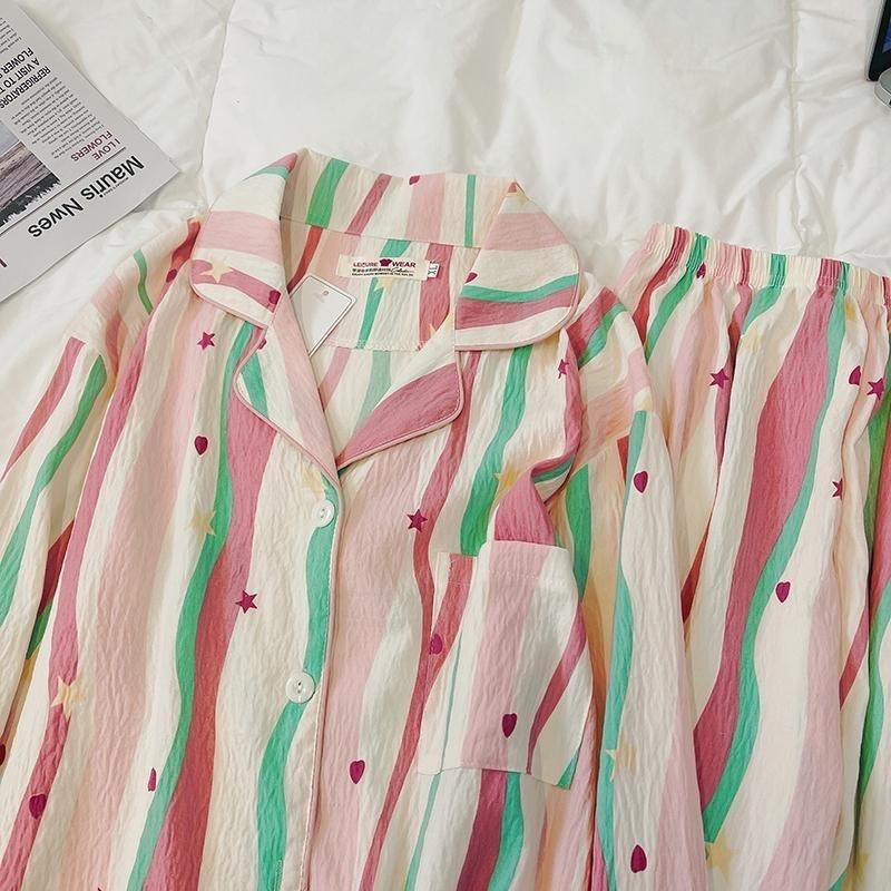 Женский пижамный комплект Осенняя пижама Пижамный комплект Ночные рубашки Повседневный удобный топ на пуговицах и брюки