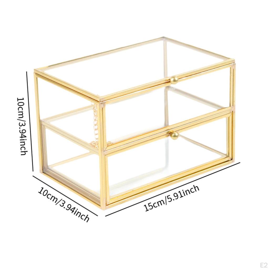 Glass Jewelry Box Cosmetic Storage Case Convenient Desktop Decoration Trinket Organizer for