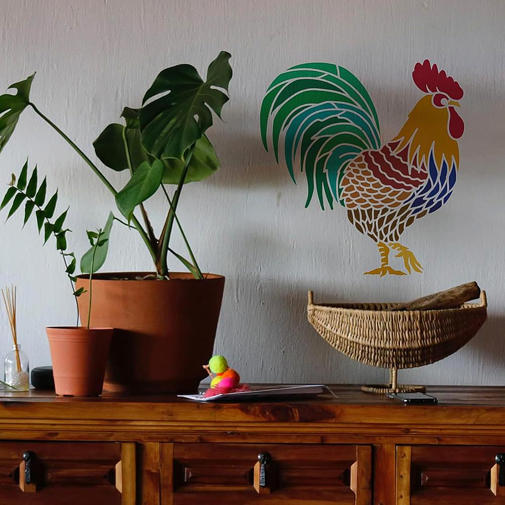 Large Plastic Reusable Drawing Painting Stencils Templates for Painting on Scrapbook Fabric Tiles Floor Furniture Wood Square Rooster Pattern