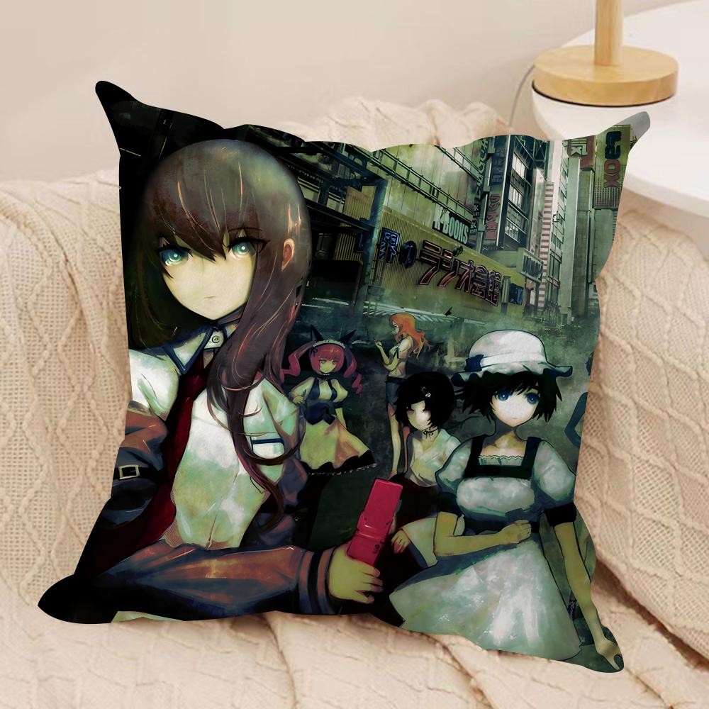 Ssteins Gate Anime Cushion Cover Silky Short Plush Invisible Zipper Dustproof Sofa Pillow Case For Home Decor