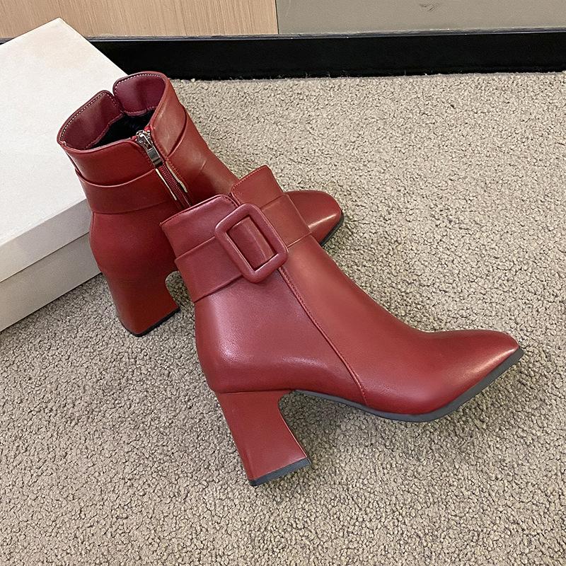 Женские зимние новые водонепроницаемые ботильоны на высоком каблуке, модные женские ботинки, хлопковая обувь, толстый каблук, бархатные женские кожаные ботинки, хлопковая обувь