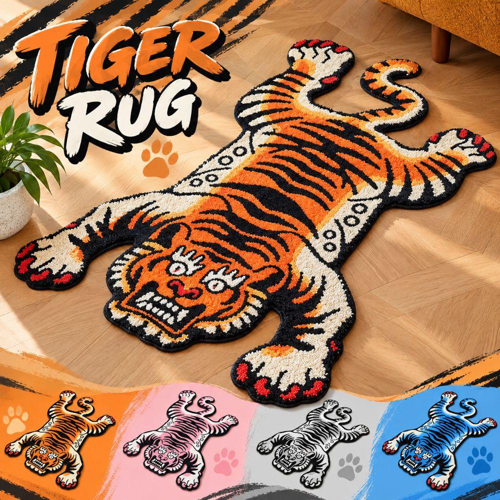 Non-Slip Tiger Area Rug Imitation Cashmere Cartoon Carpet Soft Home Decor Carpet Bedrooms